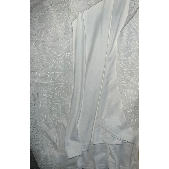 Lulus white plunge dress sz l lace tiered elegant avant garde castal nwt - Picture 8 of 11